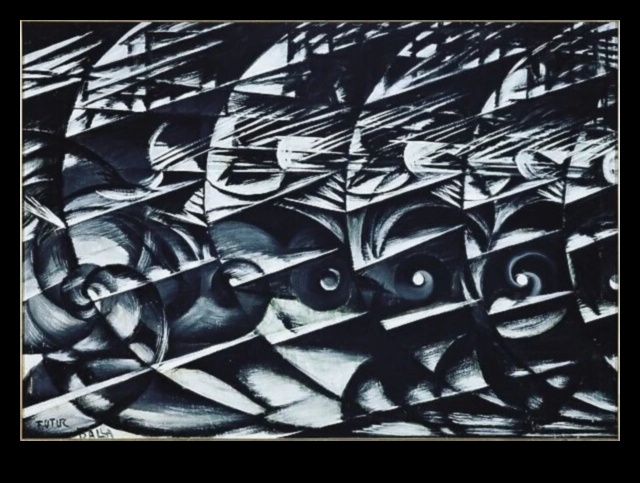 Vizuālais ātrums: abstraktās mākslas enerģiska kustība uz audekla